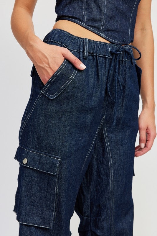 CONTRAST STITCHING DENIM PANTS - Crazy Like a Daisy Boutique #