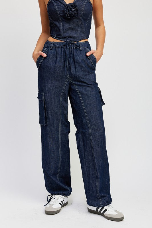 CONTRAST STITCHING DENIM PANTS - Crazy Like a Daisy Boutique #