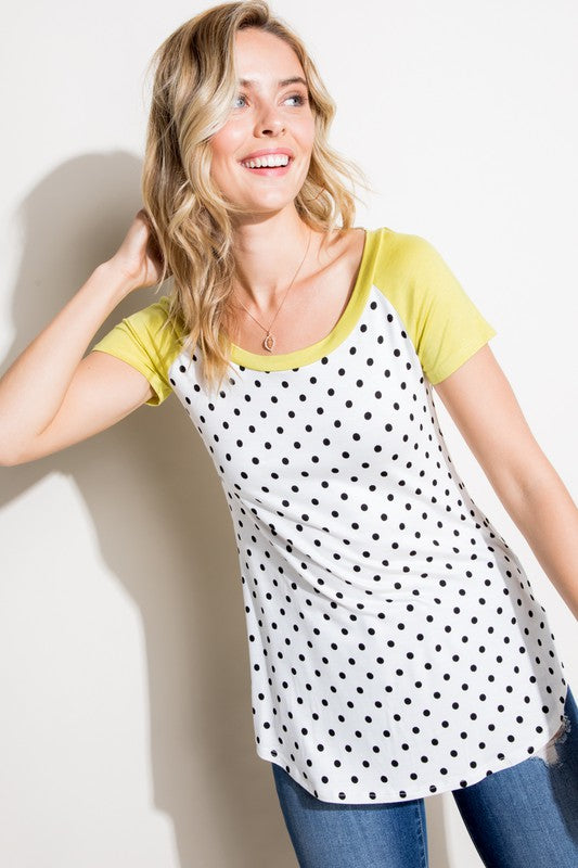 PLUS POLKA DOT MIX BASEBALL TOP