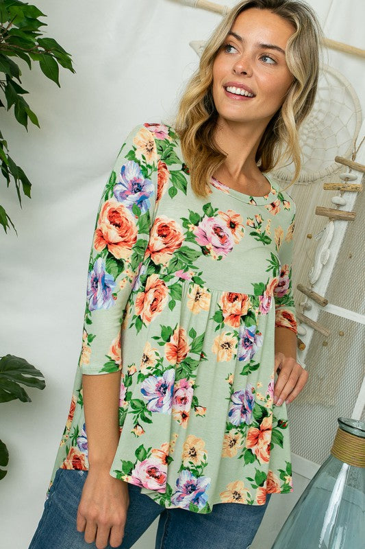 FLORAL PRINT JERSEY BABYDOLL TOP