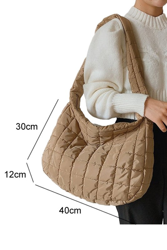 Beige Quilted Zipper Large Jennie  Shoulder Bag - Crazy Like a Daisy Boutique #