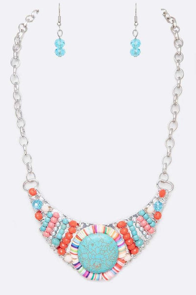 Turquoise Beaded Bib Necklace Set