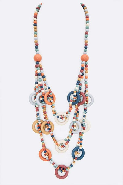 Mix Wooden Beads Layered Statement Long Necklace