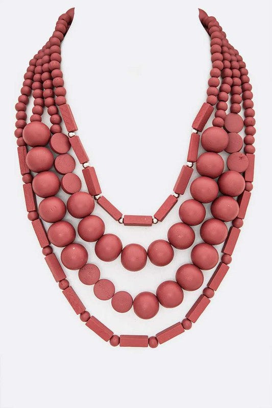 Wooden Beads Layer Statement Necklace