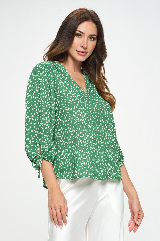 Made in USA Print Top with Self Tie Sleeves - Crazy Like a Daisy Boutique #