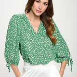 Made in USA Print Top with Self Tie Sleeves - Crazy Like a Daisy Boutique #