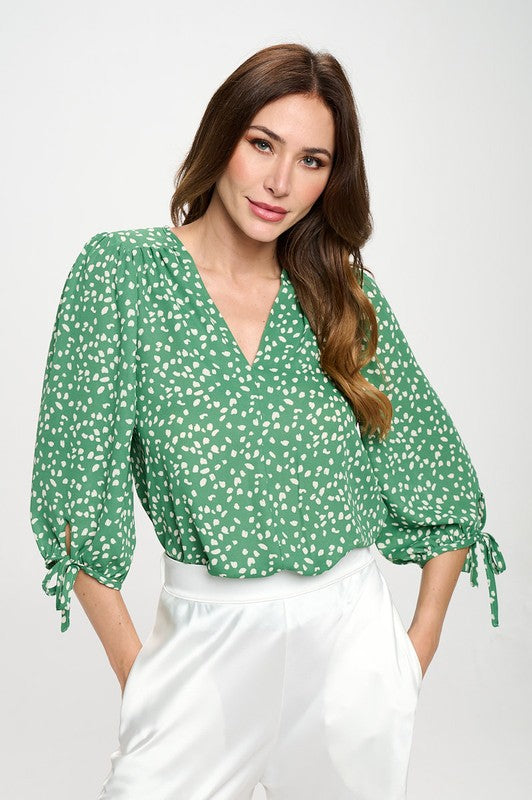 Made in USA Print Top with Self Tie Sleeves - Crazy Like a Daisy Boutique #