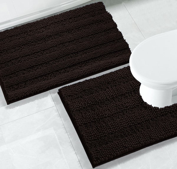 2PC Coffee Soft Cozy Plush Chenille Bath Mat Set - Crazy Like a Daisy Boutique #