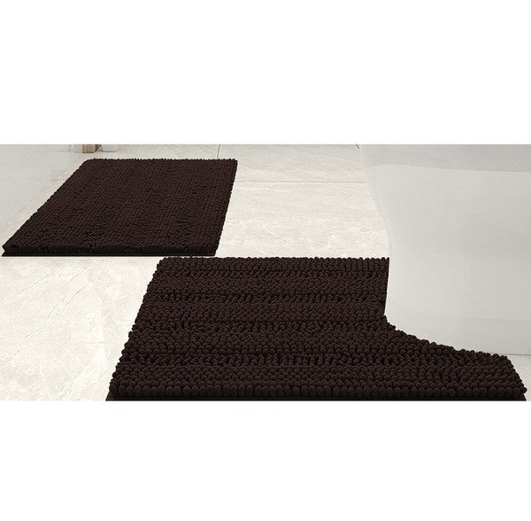 2PC Coffee Soft Cozy Plush Chenille Bath Mat Set - Crazy Like a Daisy Boutique #