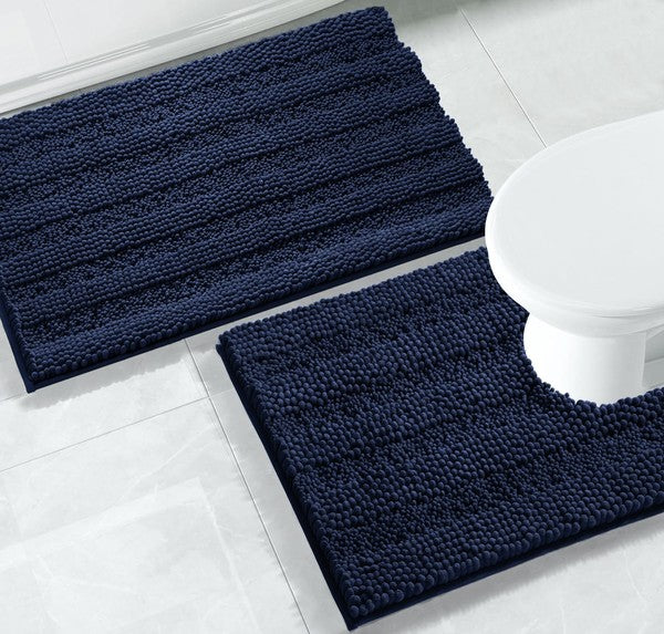 2PC Navy Soft Cozy Plush Chenille Bath Mat Set - Crazy Like a Daisy Boutique #