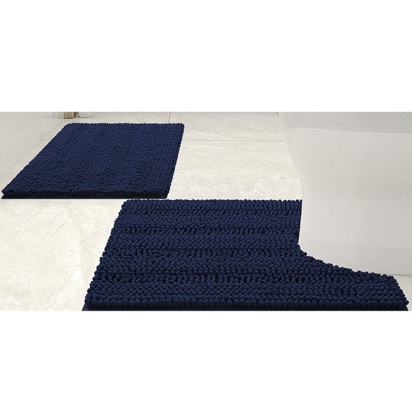 2PC Navy Soft Cozy Plush Chenille Bath Mat Set - Crazy Like a Daisy Boutique #