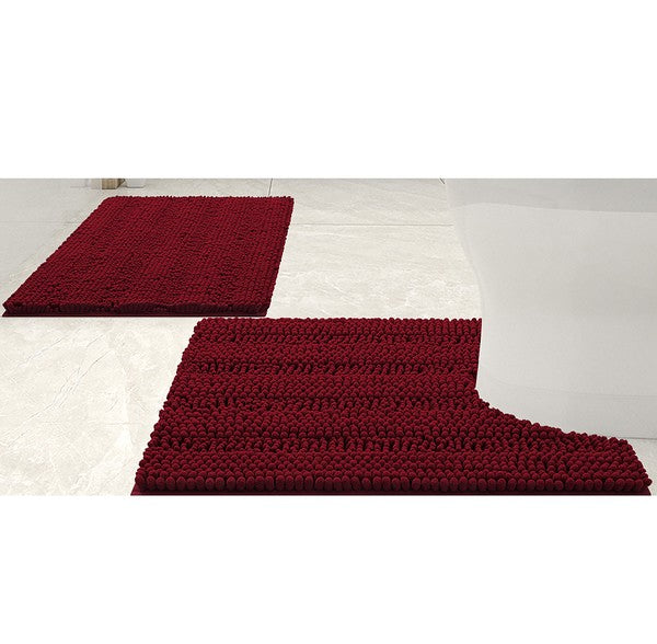 2PC Red Soft Cozy Plush Chenille Bath Mat Set - Crazy Like a Daisy Boutique #