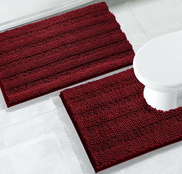 2PC Red Soft Cozy Plush Chenille Bath Mat Set - Crazy Like a Daisy Boutique #