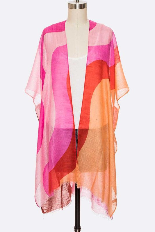 Swirly Color Print Light Weight Kimono Cardigan - Crazy Like a Daisy Boutique #