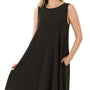 Sleeveless Flared Dress with Side Pockets