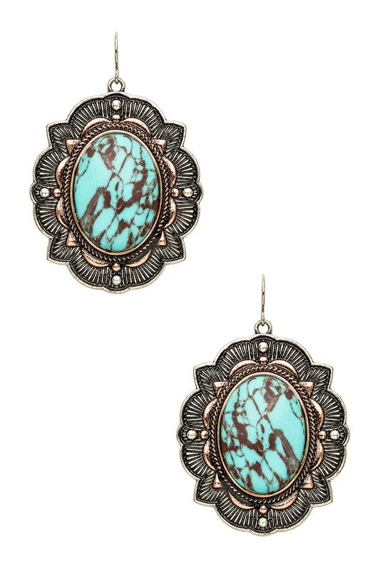 Western Mix Tone Stone Drop Earrings