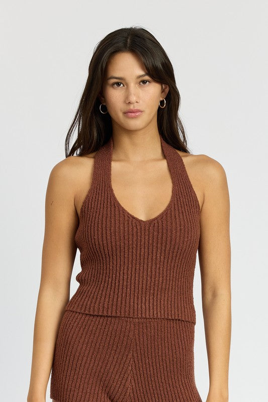 RIBBED HALTER NECK TOP