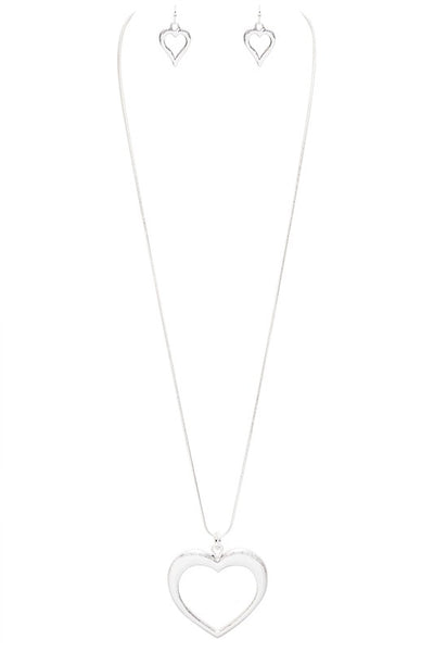 Open Heart Long Pendant Necklace Set