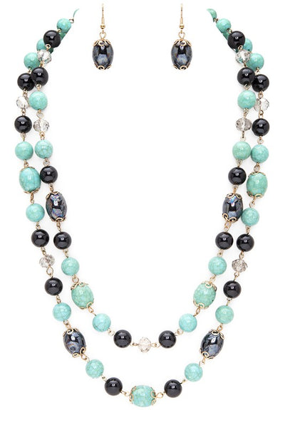 Mix Beads Layered Station Necklace Set