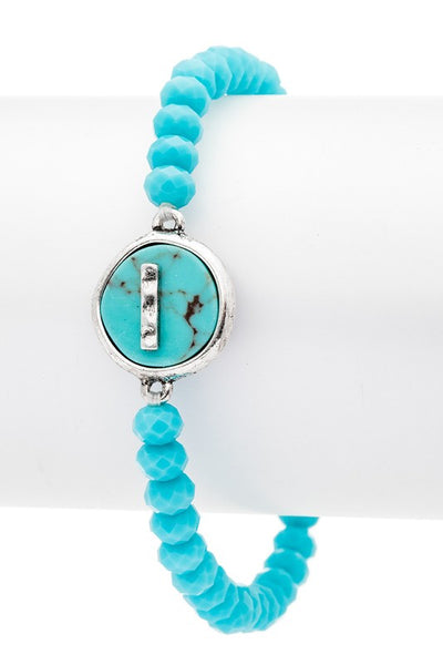 Initial I Turquoise Charm Stretch Bracelet