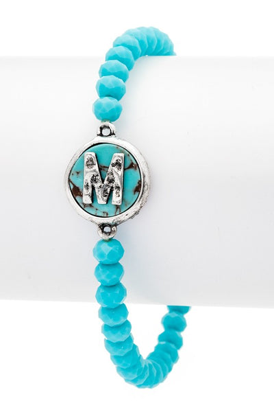 Initial M Turquoise Charm Stretch Bracelet