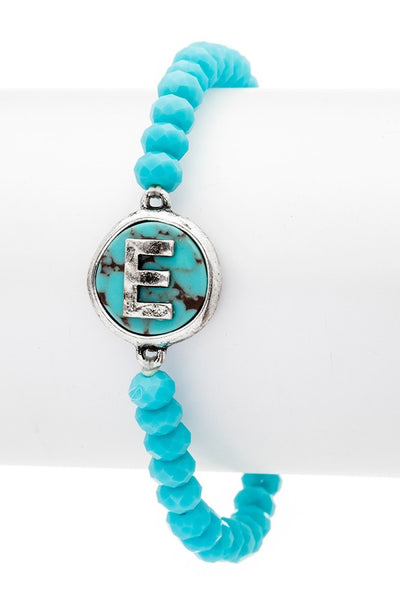 Initial E Turquoise Charm Stretch Bracelet