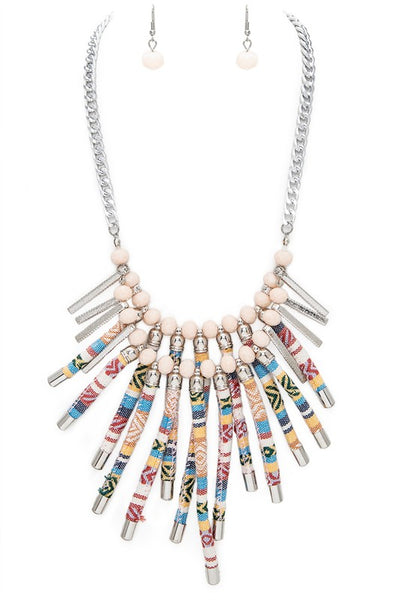 Mix Media Aztec Print Fringe Canvas Necklace