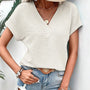 Women Textured Wide Sleeve V Neck T Shirt