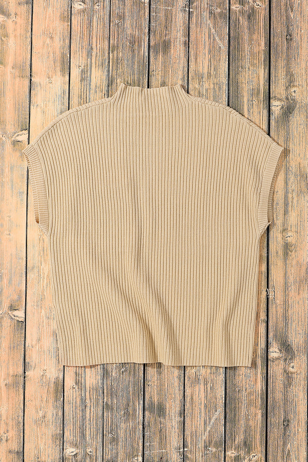 Black Patch Pocket Ribbed Knit Short Sleeve Sweater