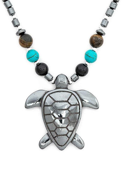 Hematite Turtle Pendant Necklace