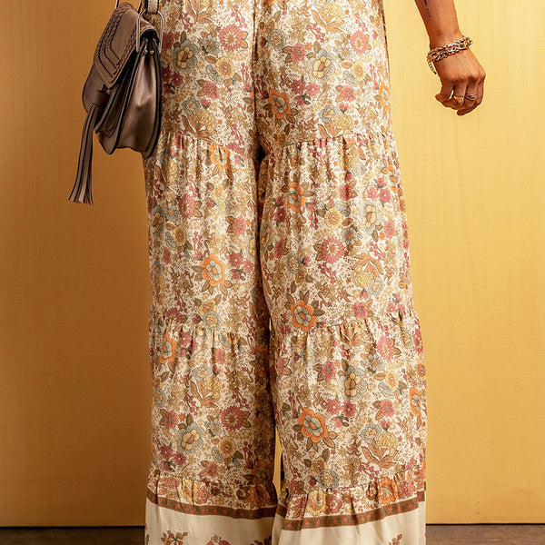 Multicolor Boho Floral Patchwork Loose Fit Wide Leg Pants