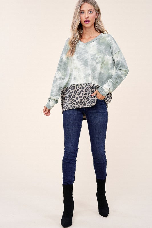 CLOUD TIE DYE CHEETAH MIX BOXY TOP