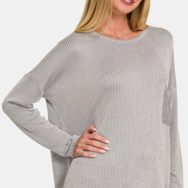 Zenana Ribbed Striped Long Sleeve T-Shirt