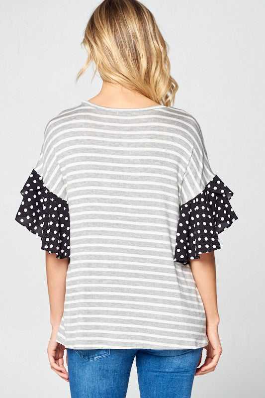 POLKA DOT RUFFLE SLEEVE TOP