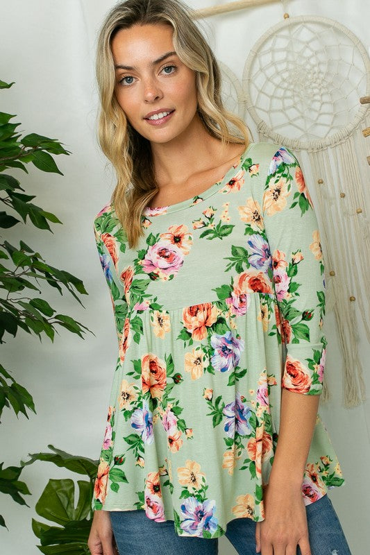 FLORAL PRINT JERSEY BABYDOLL TOP