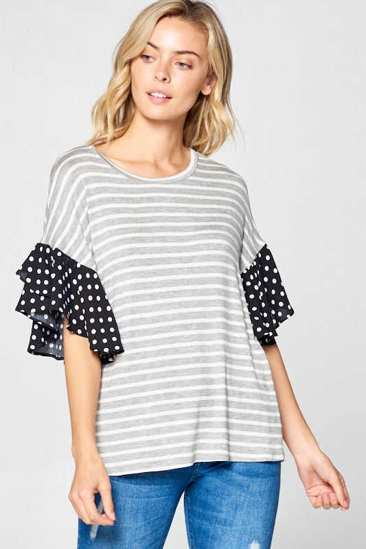 POLKA DOT RUFFLE SLEEVE TOP