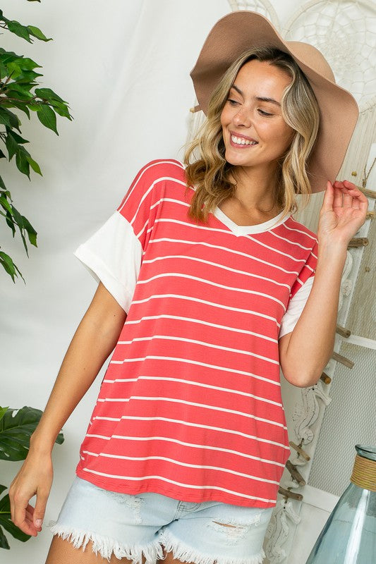 BIG STRIPE JERSEY MIXED BOXY TOP