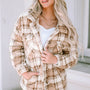 Khaki Sherpa Plaid Button Pocketed Jacket