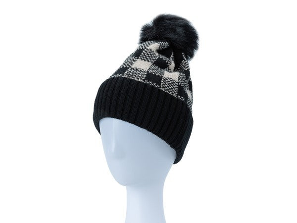 CHECKERED POM POM BEANIE - Crazy Like a Daisy Boutique #