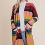 BOMBOM Color Block Striped Open Front Cardigan