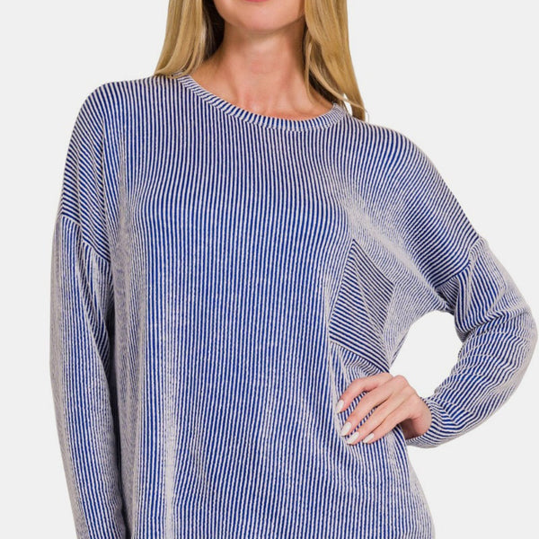 Zenana Ribbed Striped Long Sleeve T-Shirt