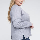 Plus Ribbed Brushed Melange Hacci Sweater - Crazy Like a Daisy Boutique #