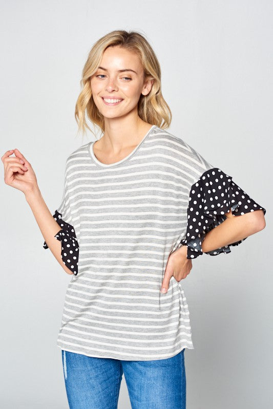 POLKA DOT RUFFLE SLEEVE TOP