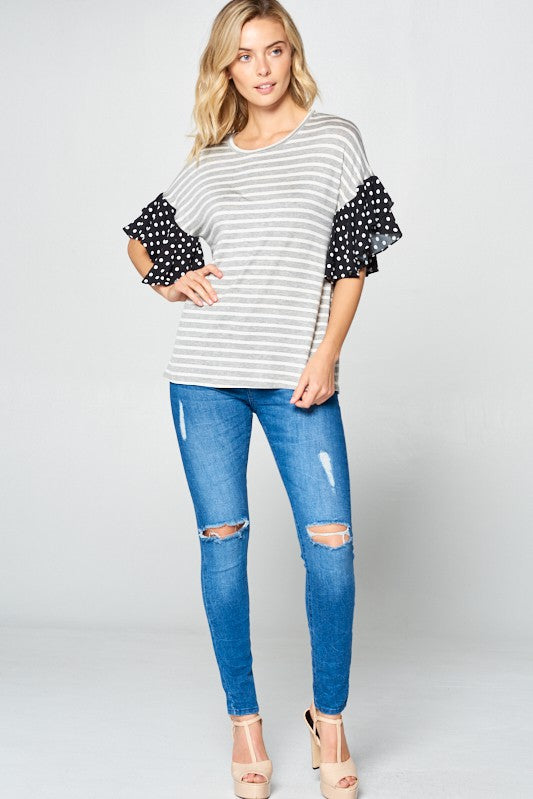 POLKA DOT RUFFLE SLEEVE TOP