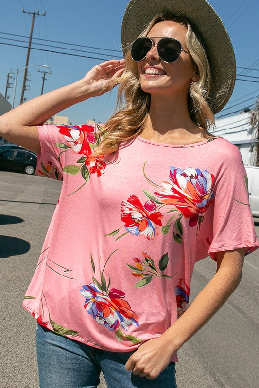 FLORAL TWIST BACK LOOSE FIT TOP