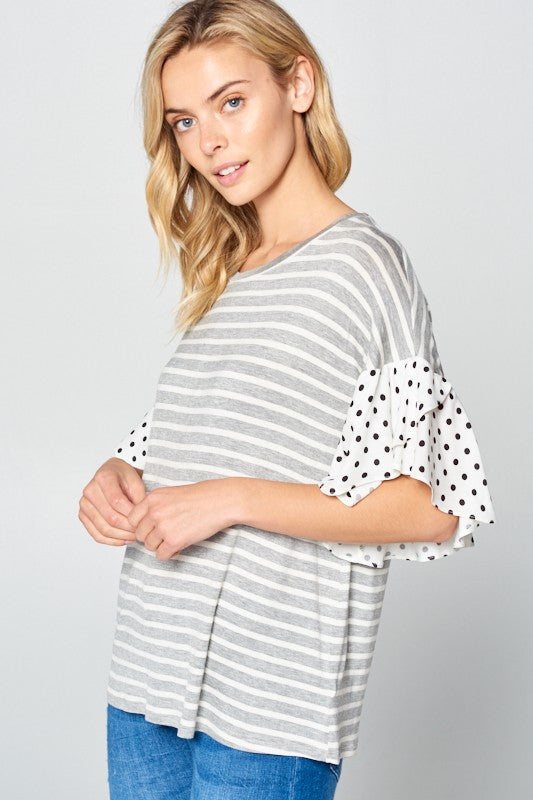 POLKA DOT RUFFLE SLEEVE TOP