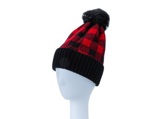 CHECKERED POM POM BEANIE - Crazy Like a Daisy Boutique #