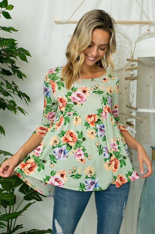 FLORAL PRINT JERSEY BABYDOLL TOP