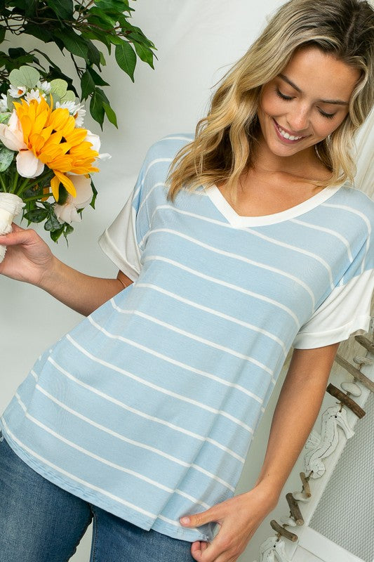 BIG STRIPE JERSEY MIXED BOXY TOP - Crazy Like a Daisy Boutique #