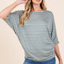 BOMBOM Striped Boat Neck Dolman Sleeve Top